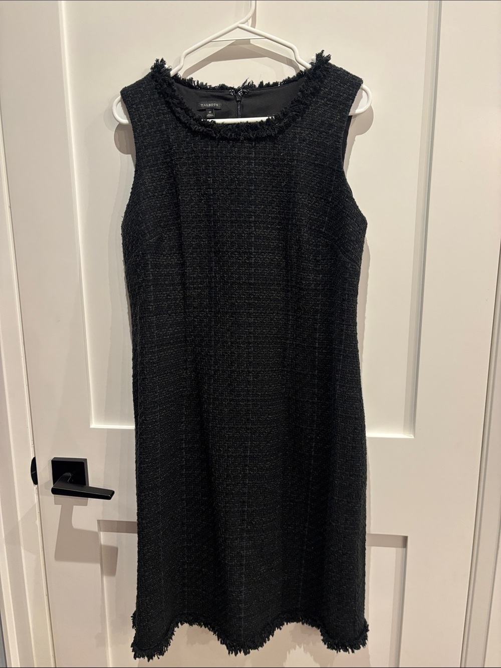 Talbots Black Tweed Fringe-Trim Sleeveless Midi Dress size 10